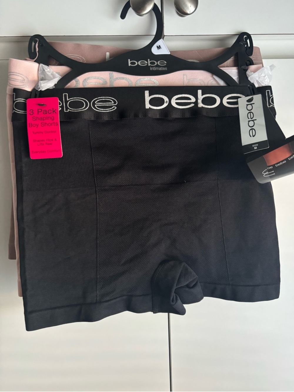 bebe Black & Blush Shaping Boy Shorts - 3 Pack